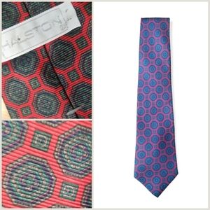 Vintage 80s 90s Halston Italin Silk Tie Red Medallian Print